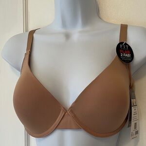 NWT FIT Underwire Support Bra 36D Lightly Padded Bulge Smoothing Comfort Tan
